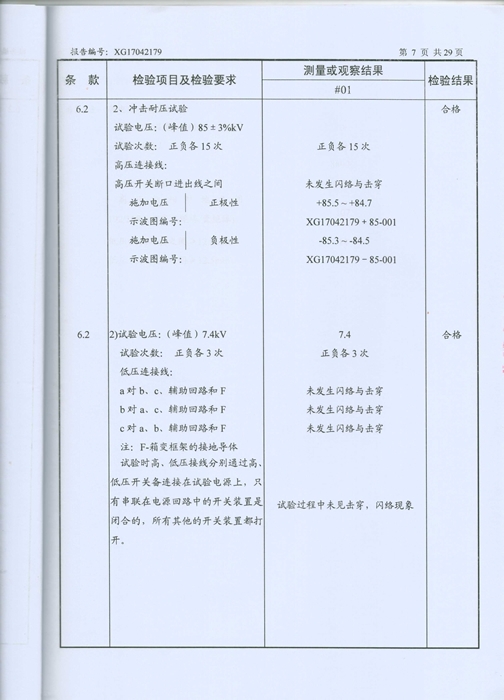 YB高低壓預裝式變電站 檢驗報告